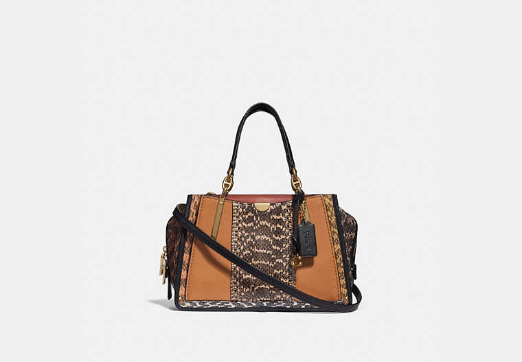 COACH®,DREAMER IN COLORBLOCK WITH SNAKESKIN DETAIL,Leather,Medium,Brass/Multi,Front View