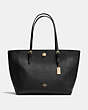 COACH®,TURNLOCK TOTE,Leather,Large,Light Gold/Black,Front View