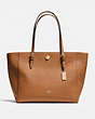 COACH®,TURNLOCK TOTE,Leather,Large,Light Gold/Saddle,Front View