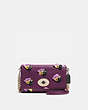 COACH®,CROSSTOWN CROSSBODY IN FLORAL APPLIQUE LEATHER,Pebble Leather,Small,Plum/Field Flora/Light Gold,Front View