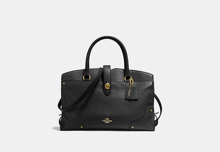 COACH®,MERCER SATCHEL,Leather,Large,Light Gold/Black,Front View