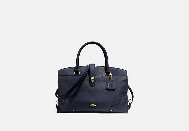 COACH®,MERCER SATCHEL,Leather,Large,Light Gold/Navy,Front View