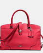 COACH®,MERCER SATCHEL,Leather,Large,Silver/True Red,Front View