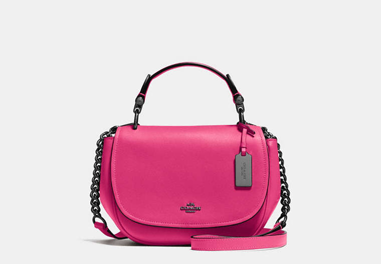 COACH®,COACH NOMAD TOP HANDLE CROSSBODY IN GLOVETANNED LEATHER,Leather,Small,Gunmetal/Cerise,Front View