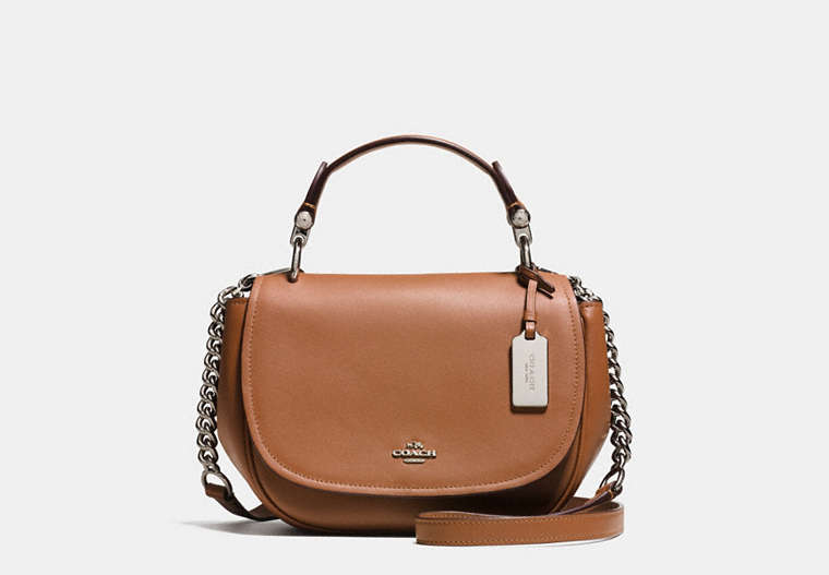 COACH®,COACH NOMAD TOP HANDLE CROSSBODY IN GLOVETANNED LEATHER,Leather,Small,Silver/Saddle,Front View