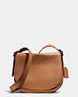 COACH®,SADDLE BAG WITH PERSONALIZED STORYPATCH,Leather,Medium,Dark Gunmetal/Tabac/Carmine,Front View