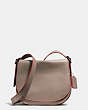 COACH®,SADDLE BAG WITH PERSONALIZED STORYPATCH,Leather,Medium,Dark Gunmetal/Fog/Adobe,Front View