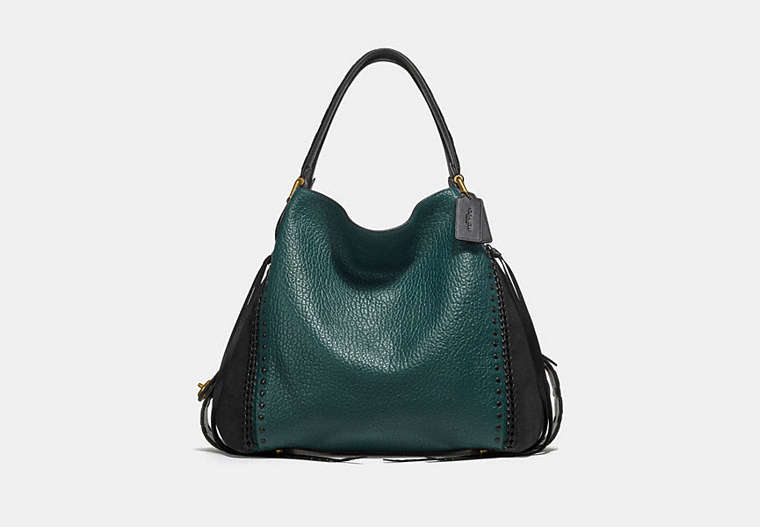 COACH®,EDIE SHOULDER BAG 42,Leather,Large,Brass/Evergreen,Front View