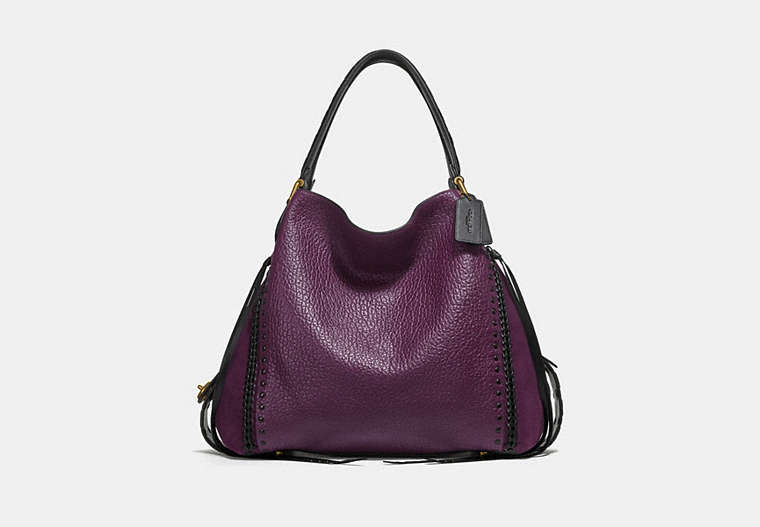 COACH®,EDIE SHOULDER BAG 42,Leather,Large,Brass/Plum,Front View