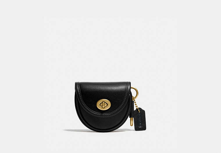 COACH®,SADDLE BAG CHARM,Leather,Brass/Black,Front View