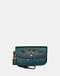 COACH®,CLUTCH WITH TATTOO,Leather,Brass/Evergreen,Front View