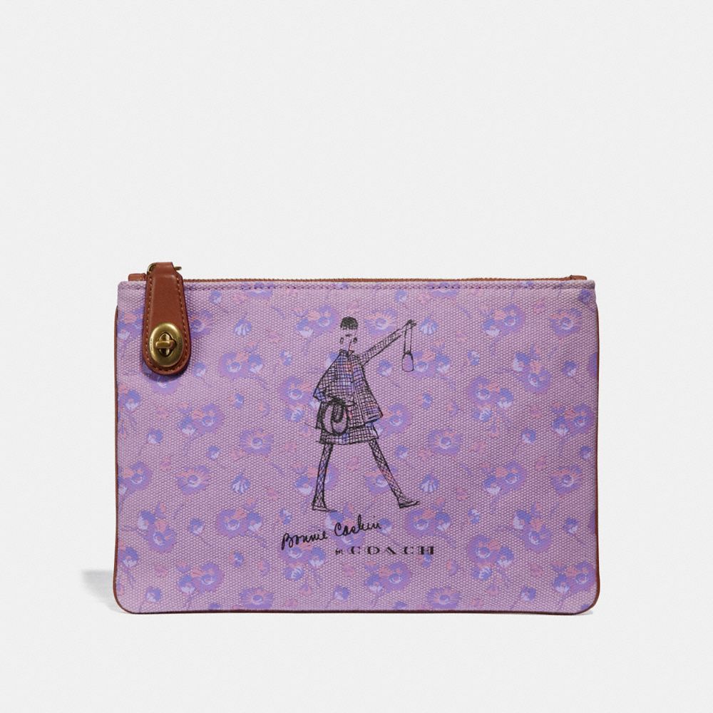 COACH®,BONNIE CASHIN WALKING TURNLOCK POUCH 26,canvas,Brass/Purple,Front View