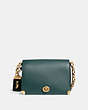 COACH®,DINKY 19 IN COLORBLOCK,Leather,Small,Brass/Evergreen,Front View