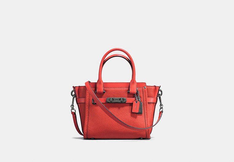 COACH®,COACH SWAGGER 21,Leather,Small,Dark Gunmetal/Deep Coral,Front View