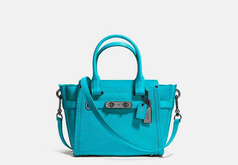 COACH®,COACH SWAGGER 21,Leather,Small,Gunmetal/TURQUOISE,Front View