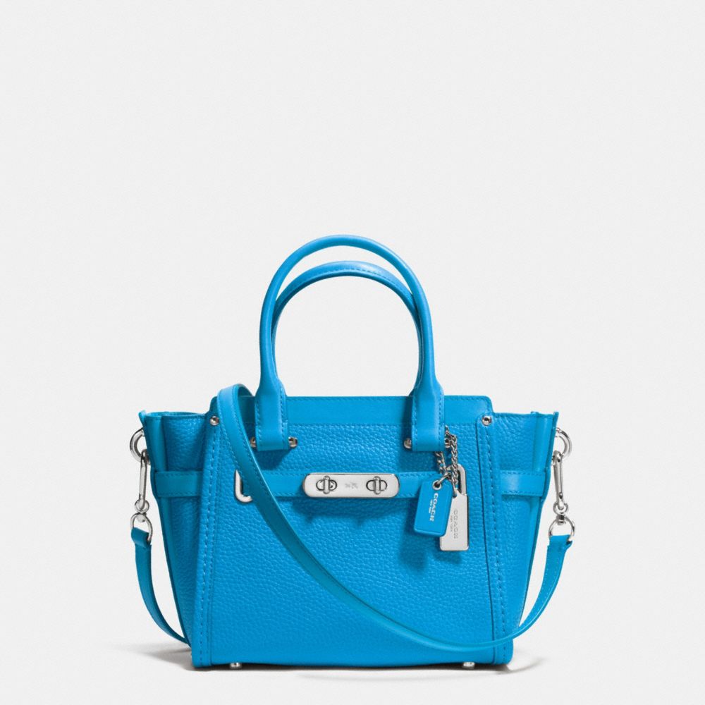 COACH®,COACH SWAGGER 21,Leather,Small,Silver/Azure,Front View