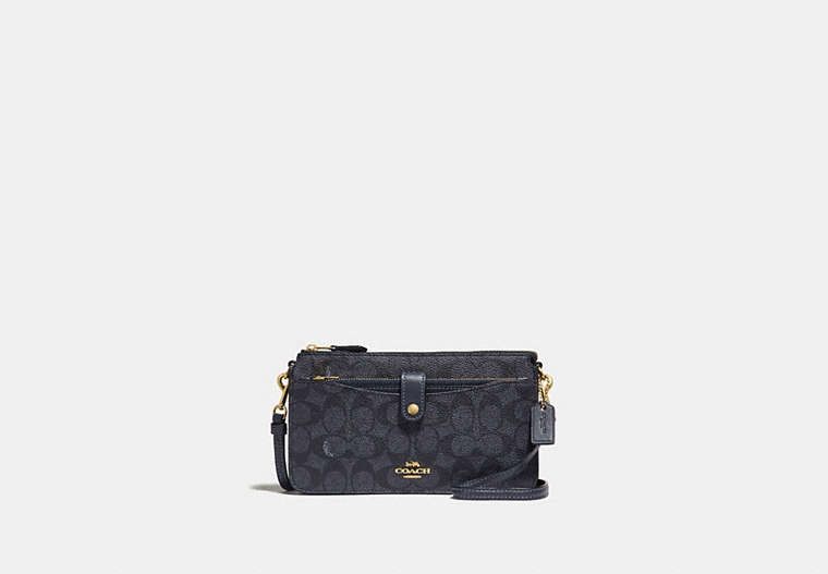 COACH®,NOA POP-UP MESSENGER IN COLORBLOCK SIGNATURE CANVAS,pvc,Mini,Charcoal/Midnight Navy/Light Gold,Front View