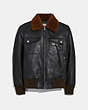 COACH®,BOMBER WITH SHEARLING COLLAR,Leather,Black Toffee,Front View