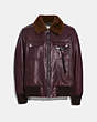 COACH®,BOMBER WITH SHEARLING COLLAR,Leather,Burgundy Brown,Front View