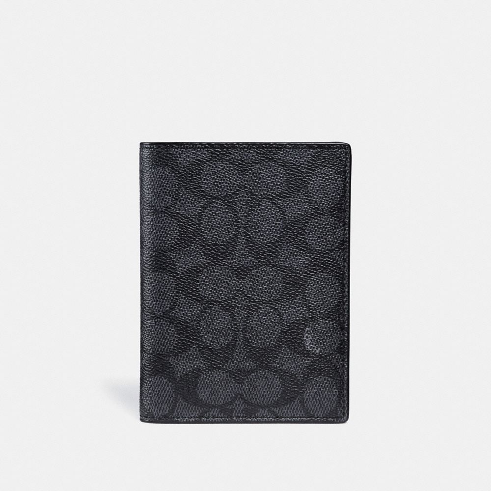 COACH®,PASSPORT CASE IN SIGNATURE CANVAS,Coated Canvas,Charcoal,Front View