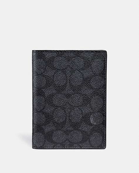 COACH®,PASSPORT CASE IN SIGNATURE CANVAS,Coated Canvas,Charcoal,Front View