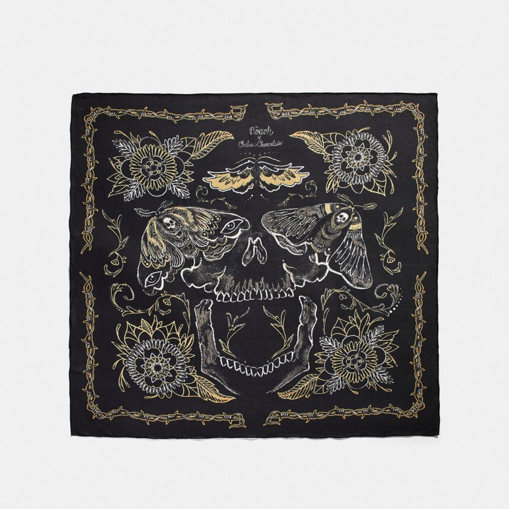 COACH®,TATTOO SKULL OVERSIZED SQUARE,Silk,GREEN,Front View