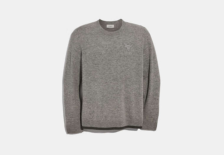 COACH®,REXY PATCH CREWNECK SWEATER,n/a,HEATHER GREY,Front View