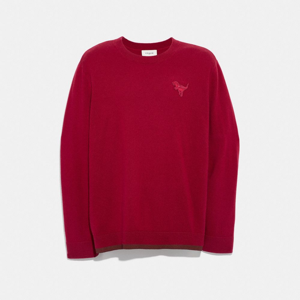 COACH®,REXY PATCH CREWNECK SWEATER,n/a,Red.,Front View