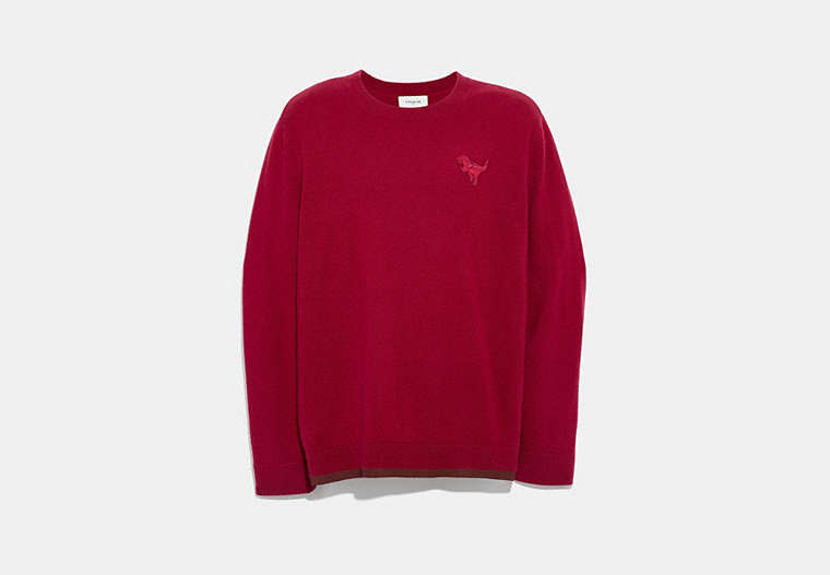 COACH®,REXY PATCH CREWNECK SWEATER,n/a,Red.,Front View