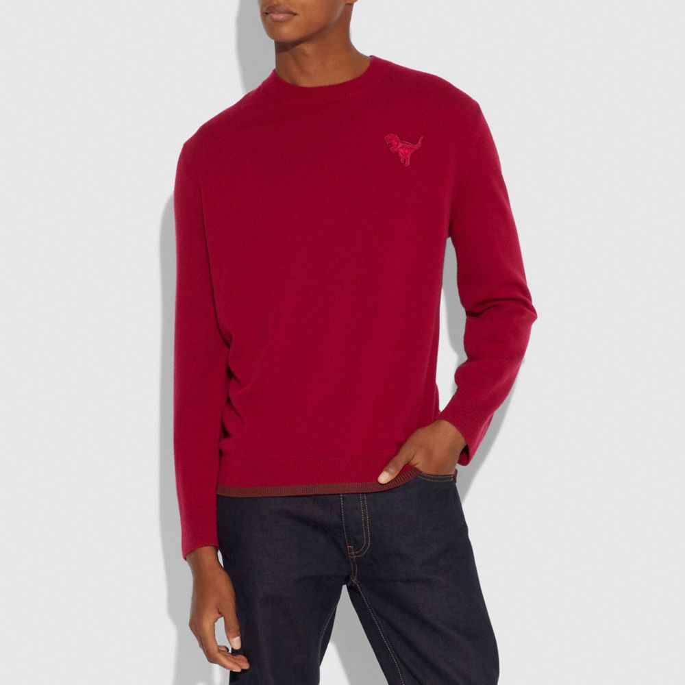 COACH®,REXY PATCH CREWNECK SWEATER,n/a,Red.,Scale View
