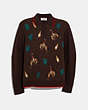 COACH®,RODEO POLO SWEATER,Wool Blend,Wine Brown,Front View