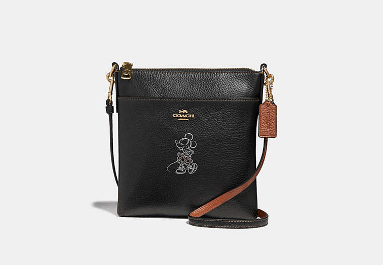 COACH®,MINNIE MOUSE KITT MESSENGER CROSSBODY WITH MOTIF,Leather,Mini,Light Gold/Black,Front View