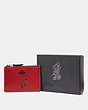 COACH®,BOXED MINNIE MOUSE MINI SKINNY ID CASE,Leather,1941 Red/Dark Gunmetal,Front View