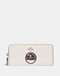 COACH®,BOXED MINNIE MOUSE SLIM ACCORDION ZIP WALLET WITH PATCHES,Leather,Chalk/Light Gold,Front View