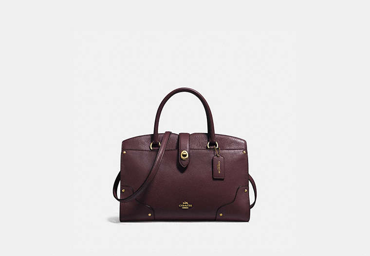 COACH®,MERCER SATCHEL 30,Leather,Light Gold/Oxblood,Front View