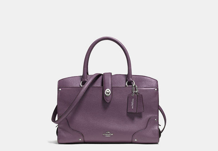 COACH®,MERCER SATCHEL 30,Leather,Silver/EGGPLANT,Front View