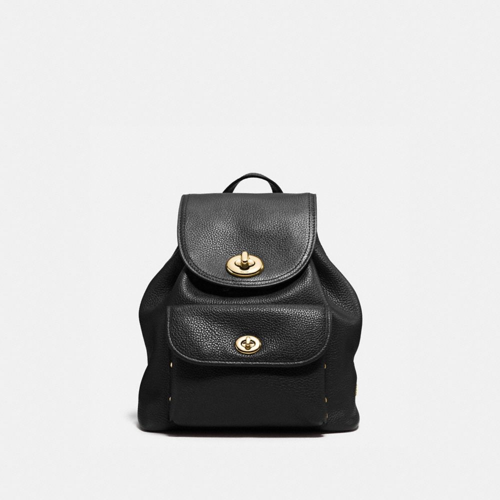 COACH®,MINI TURNLOCK RUCKSACK,Leather,Medium,Light Gold/Black,Front View