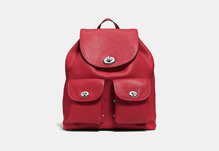 COACH®,TURNLOCK RUCKSACK,Leather,Large,Silver/Red Currant,Front View