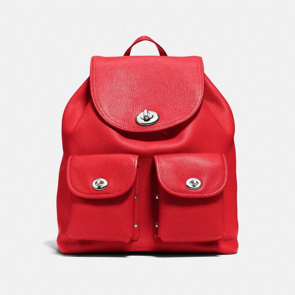 COACH®,TURNLOCK RUCKSACK,Leather,Large,Silver/True Red,Front View