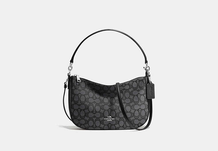 COACH®,CHELSEA CROSSBODY IN SIGNATURE JACQUARD,Coated Canvas,Medium,Silver/Black Smoke,Front View