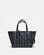 COACH®,MINI CROSBY CARRYALL IN FLORAL RIVETS LEATHER,Calf Leather,Large,Navy/Black/Silver,Front View