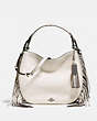 COACH®,COACH NOMAD FRINGE HOBO IN PEBBLE LEATHER,Pebble Leather,Large,Chalk/Dark Gunmetal,Front View