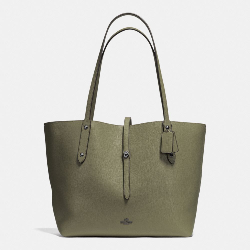 COACH®,CABAS MARKET,Cuir,Bronze Industriel/Surplus Gris Bouleau,Front View