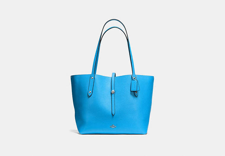 COACH®,MARKET TOTE,Leather,X-Large,Silver/AZURE/BEECHWOOD,Front View