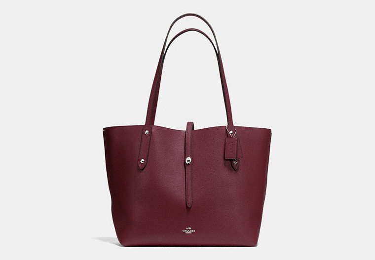 COACH®,MARKET TOTE,Leather,X-Large,Silver/BURGUNDY/CERISE,Front View