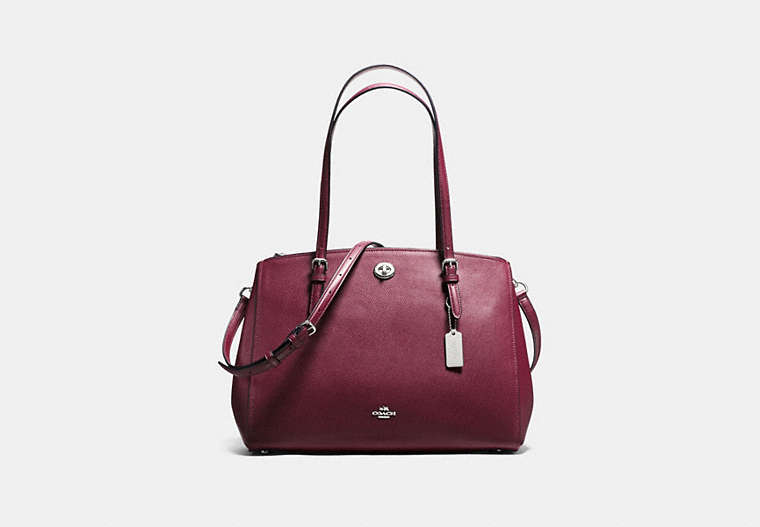 COACH®,TURNLOCK CARRYALL,PU Split Leather,Large,Silver/BURGUNDY,Front View