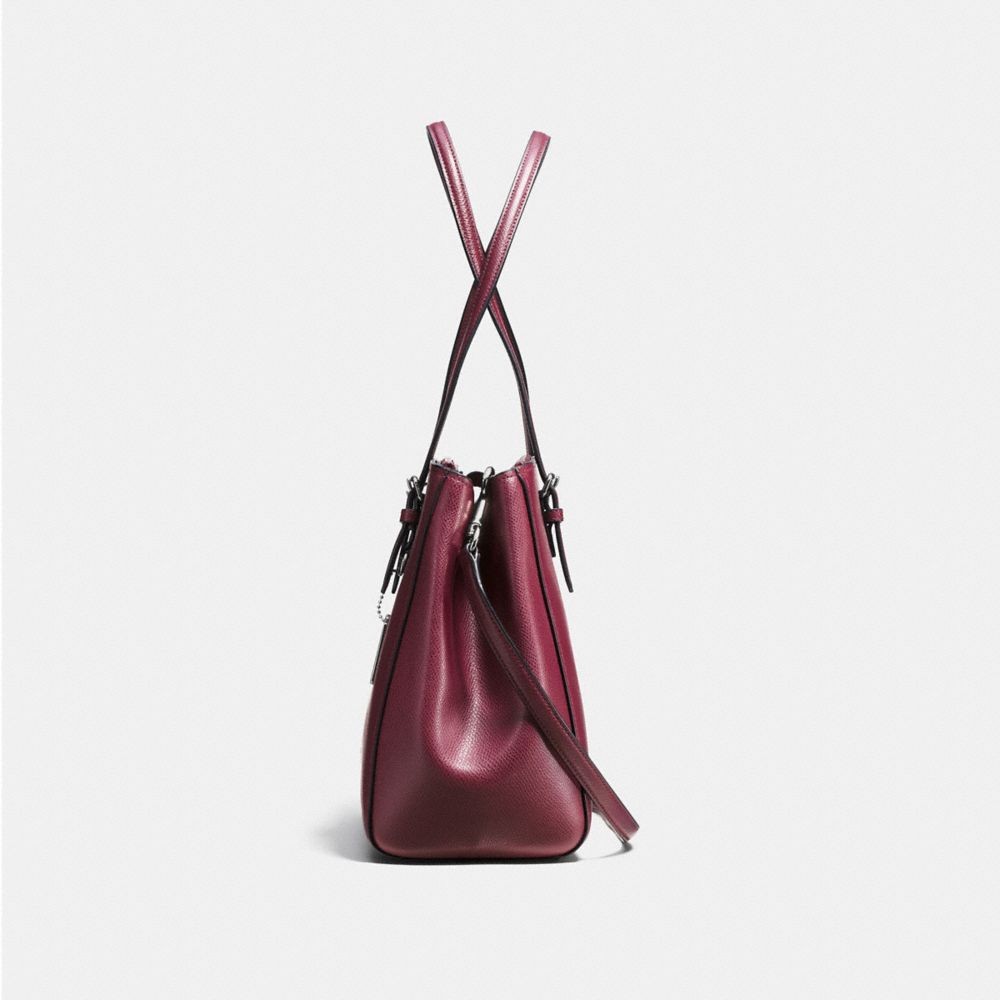 COACH®,TURNLOCK CARRYALL,PU Split Leather,Large,Silver/BURGUNDY,Angle View