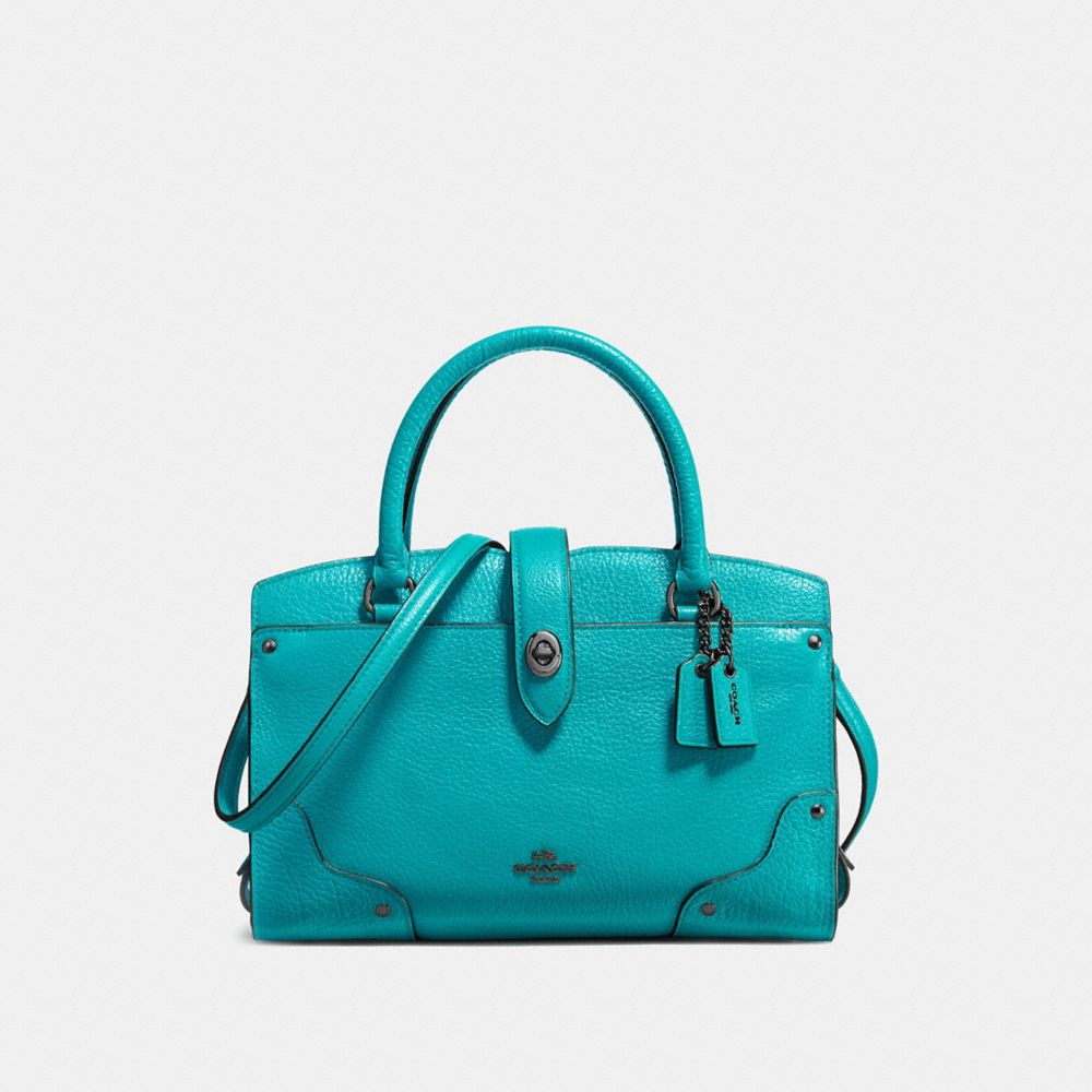 COACH®,MERCER SATCHEL 24,Leather,Medium,Gunmetal/TURQUOISE,Front View image number 0