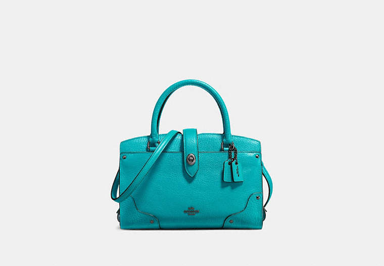 COACH®,MERCER SATCHEL 24,Leather,Medium,Gunmetal/TURQUOISE,Front View image number 0