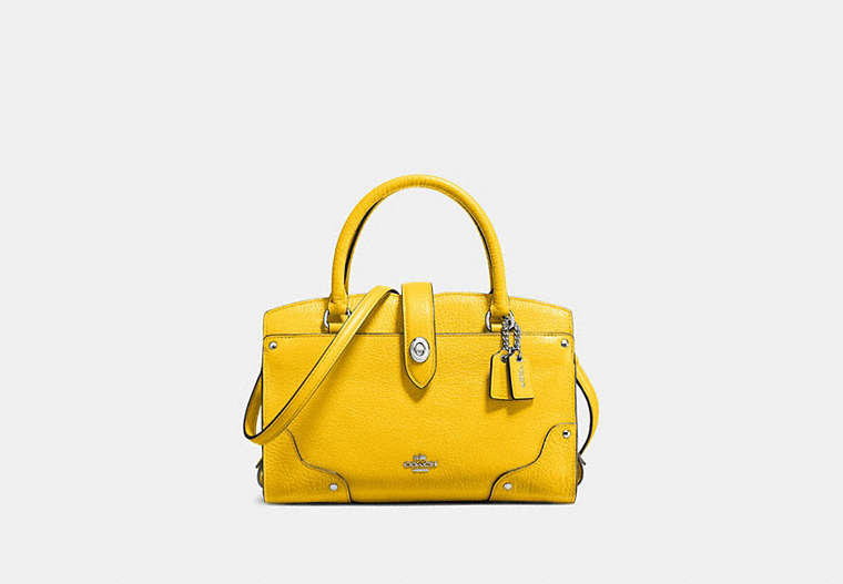 COACH®,MERCER SATCHEL 24,Leather,Medium,Silver/Yellow,Front View